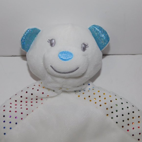 White Blue Teddy Bear Rainbow Sparkles Security Blanket Plush Baby Lovey nunu - Picture 3 of 6